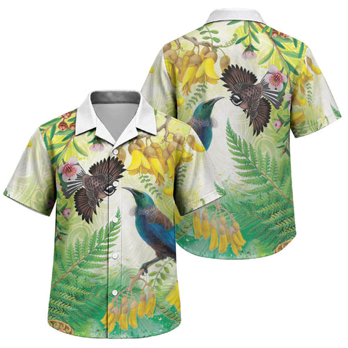 New Zealand Maori Mahuru Family Matching Tank Maxi Dress and Hawaiian Shirt Tui With Pikawakawa Spring Colors