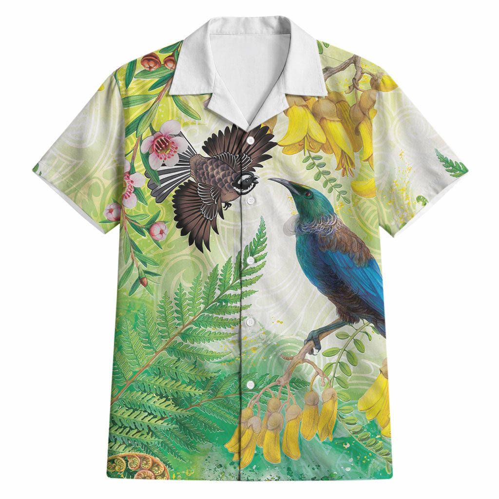 New Zealand Maori Mahuru Hawaiian Shirt Tui With Pikawakawa Spring Colors