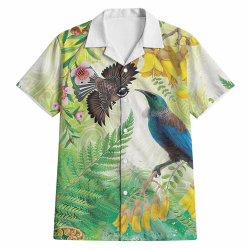 New Zealand Maori Mahuru Hawaiian Shirt Tui With Pikawakawa Spring Colors