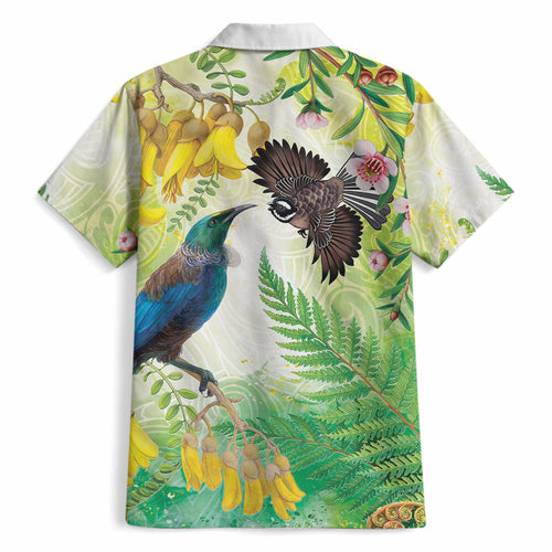 New Zealand Maori Mahuru Hawaiian Shirt Tui With Pikawakawa Spring Colors
