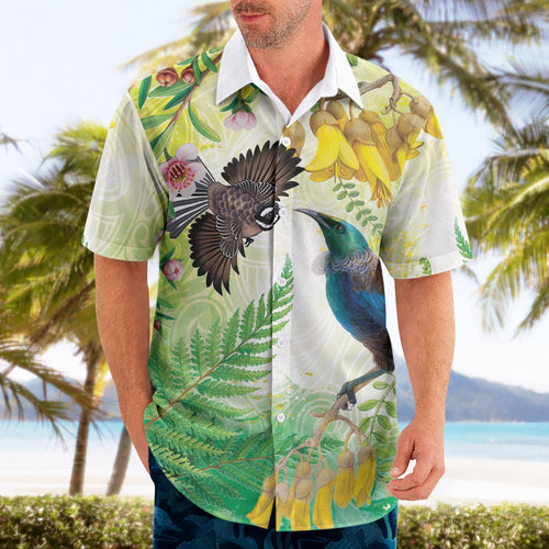 New Zealand Maori Mahuru Hawaiian Shirt Tui With Pikawakawa Spring Colors