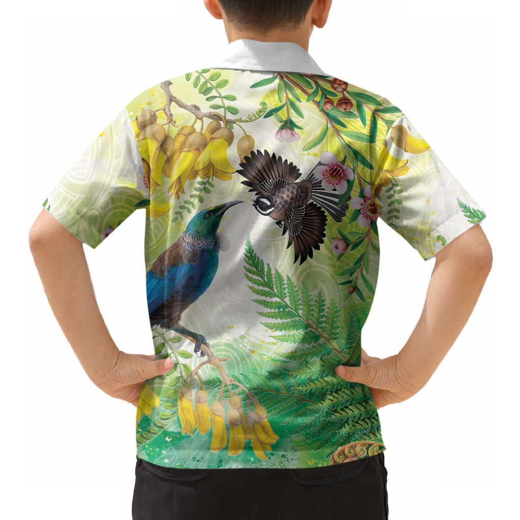 New Zealand Maori Mahuru Hawaiian Shirt Tui With Pikawakawa Spring Colors