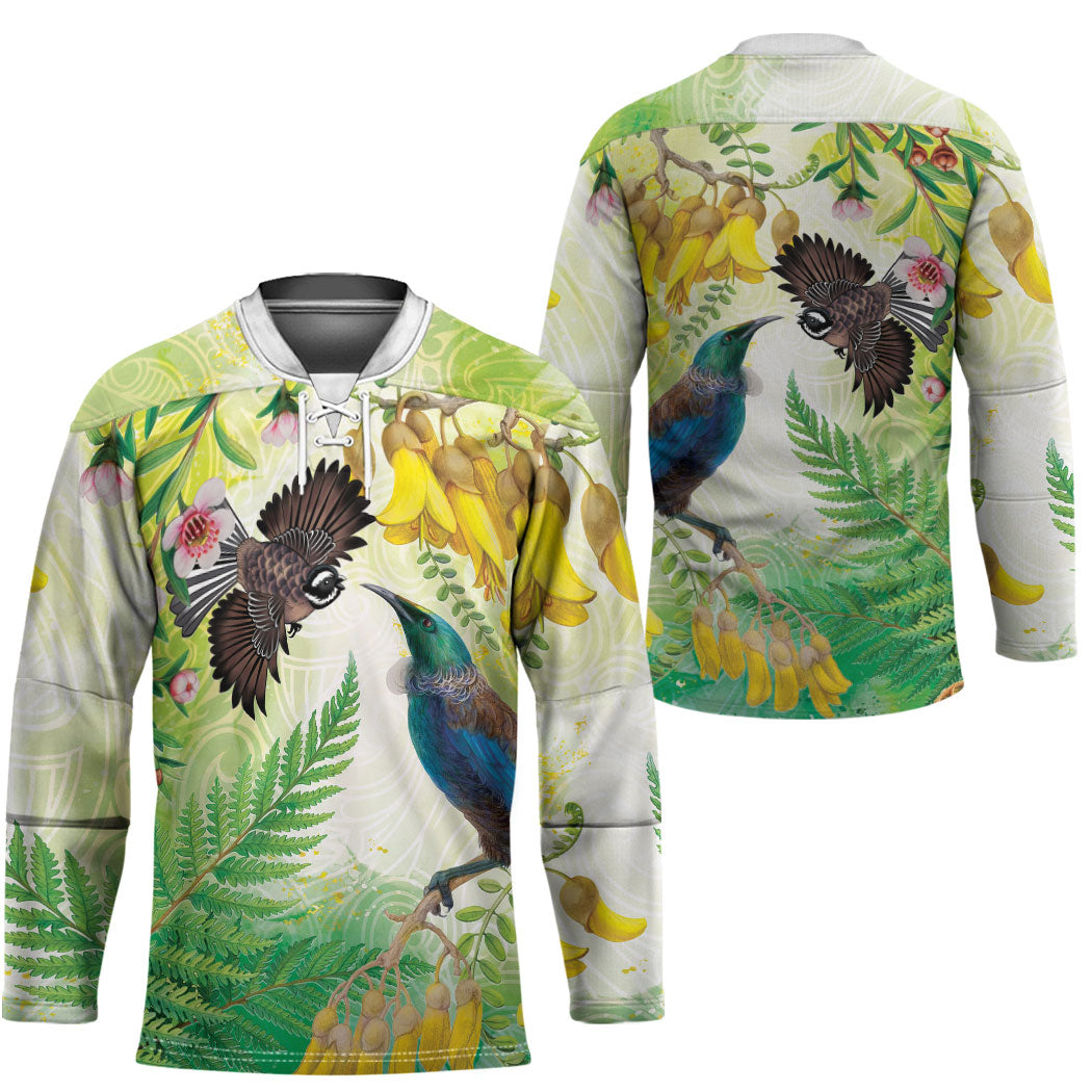 New Zealand Maori Mahuru Hockey Jersey Tui With Pikawakawa Spring Colors