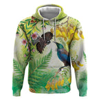New Zealand Maori Mahuru Hoodie Tui With Pikawakawa Spring Colors