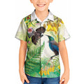 New Zealand Maori Mahuru Kid Hawaiian Shirt Tui With Pikawakawa Spring Colors