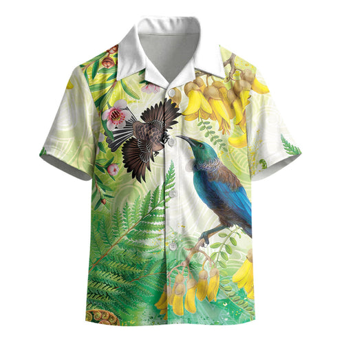 New Zealand Maori Mahuru Kid Hawaiian Shirt Tui With Pikawakawa Spring Colors