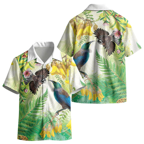 New Zealand Maori Mahuru Kid Hawaiian Shirt Tui With Pikawakawa Spring Colors