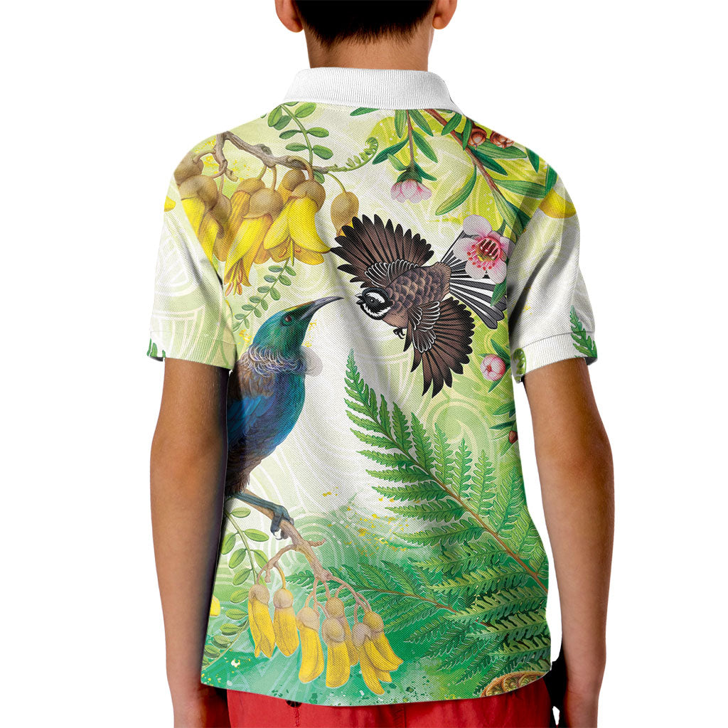 New Zealand Maori Mahuru Kid Polo Shirt Tui With Pikawakawa Spring Colors