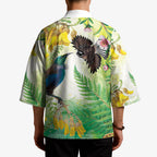 New Zealand Maori Mahuru Kimono Tui With Pikawakawa Spring Colors
