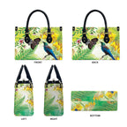 New Zealand Maori Mahuru Leather Bag Tui With Pikawakawa Spring Colors