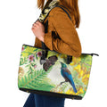 New Zealand Maori Mahuru Leather Tote Bag Tui With Pikawakawa Spring Colors