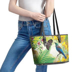 New Zealand Maori Mahuru Leather Tote Bag Tui With Pikawakawa Spring Colors