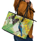 New Zealand Maori Mahuru Leather Tote Bag Tui With Pikawakawa Spring Colors