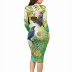 New Zealand Maori Mahuru Long Sleeve Bodycon Dress Tui With Pikawakawa Spring Colors