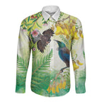 New Zealand Maori Mahuru Long Sleeve Button Shirt Tui With Pikawakawa Spring Colors