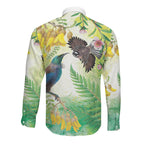 New Zealand Maori Mahuru Long Sleeve Button Shirt Tui With Pikawakawa Spring Colors