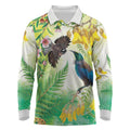 New Zealand Maori Mahuru Long Sleeve Polo Shirt Tui With Pikawakawa Spring Colors