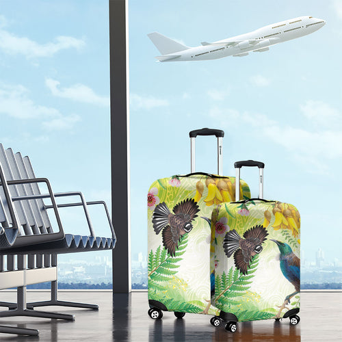 New Zealand Maori Mahuru Luggage Cover Tui With Pikawakawa Spring Colors