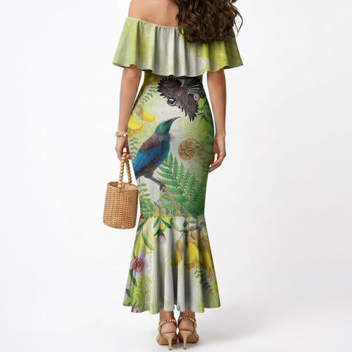 New Zealand Maori Mahuru Mermaid Dress Tui With Pikawakawa Spring Colors