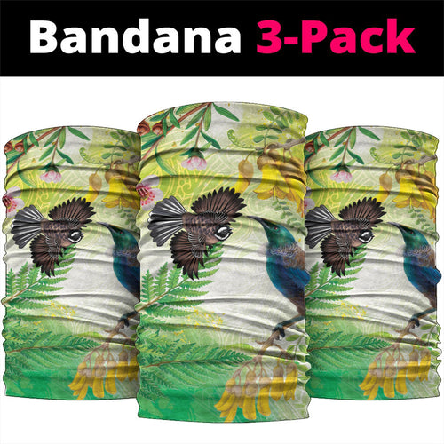 New Zealand Maori Mahuru Neck Gaiter Tui With Pikawakawa Spring Colors