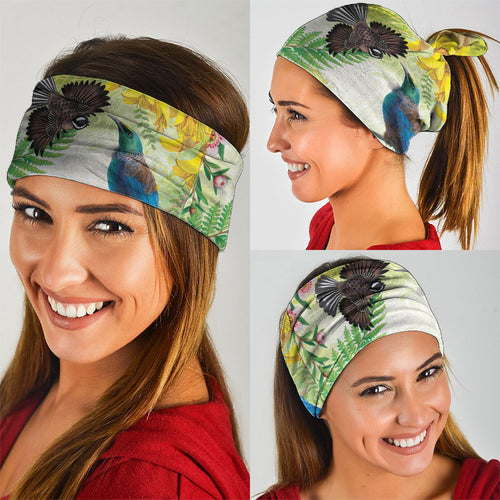 New Zealand Maori Mahuru Neck Gaiter Tui With Pikawakawa Spring Colors