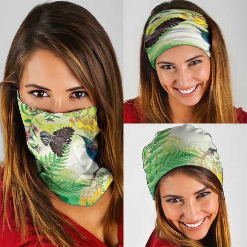 New Zealand Maori Mahuru Neck Gaiter Tui With Pikawakawa Spring Colors