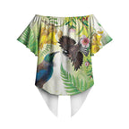 New Zealand Maori Mahuru Off Shoulder Wrap Waist Top Tui With Pikawakawa Spring Colors