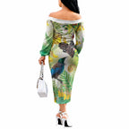 New Zealand Maori Mahuru Off The Shoulder Long Sleeve Dress Tui With Pikawakawa Spring Colors