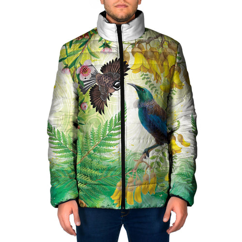 New Zealand Maori Mahuru Padded Jacket Tui With Pikawakawa Spring Colors