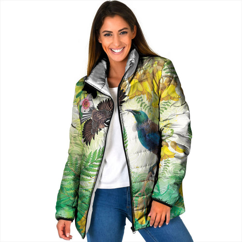 New Zealand Maori Mahuru Padded Jacket Tui With Pikawakawa Spring Colors