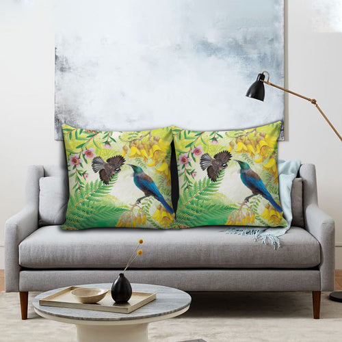 New Zealand Maori Mahuru Pillow Cover Tui With Pikawakawa Spring Colors