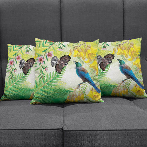 New Zealand Maori Mahuru Pillow Cover Tui With Pikawakawa Spring Colors
