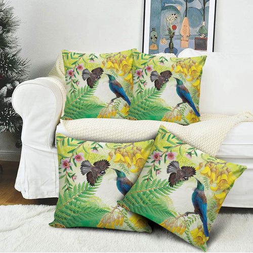 New Zealand Maori Mahuru Pillow Cover Tui With Pikawakawa Spring Colors