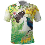 New Zealand Maori Mahuru Polo Shirt Tui With Pikawakawa Spring Colors
