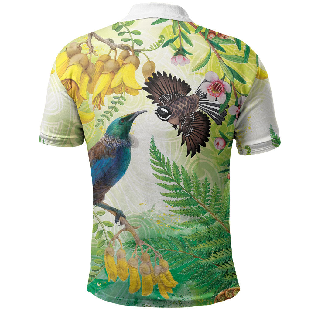 New Zealand Maori Mahuru Polo Shirt Tui With Pikawakawa Spring Colors
