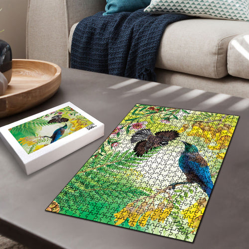 New Zealand Maori Mahuru Puzzle Tui With Pikawakawa Spring Colors