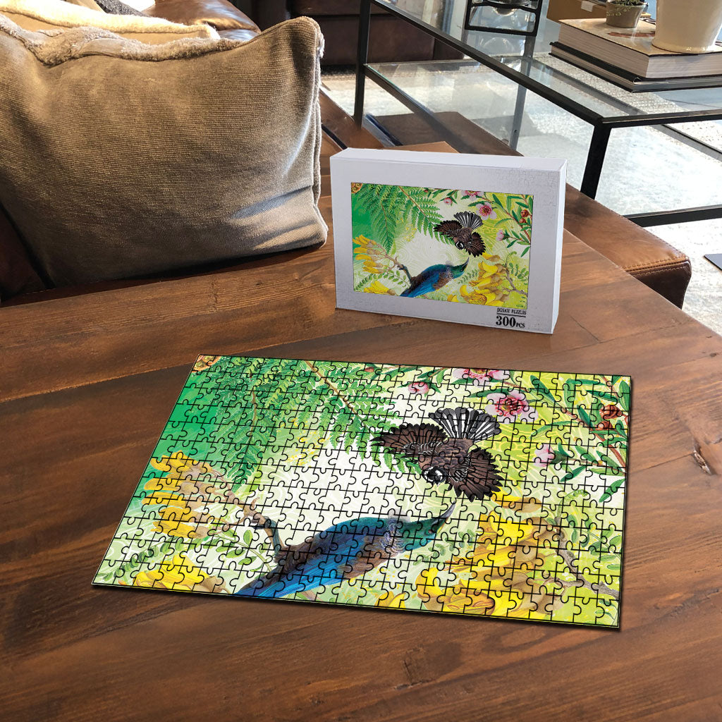 New Zealand Maori Mahuru Puzzle Tui With Pikawakawa Spring Colors