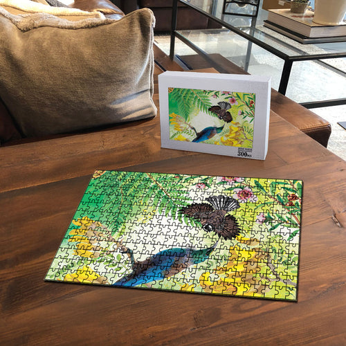 New Zealand Maori Mahuru Puzzle Tui With Pikawakawa Spring Colors