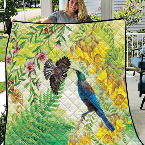 New Zealand Maori Mahuru Quilt Tui With Pikawakawa Spring Colors
