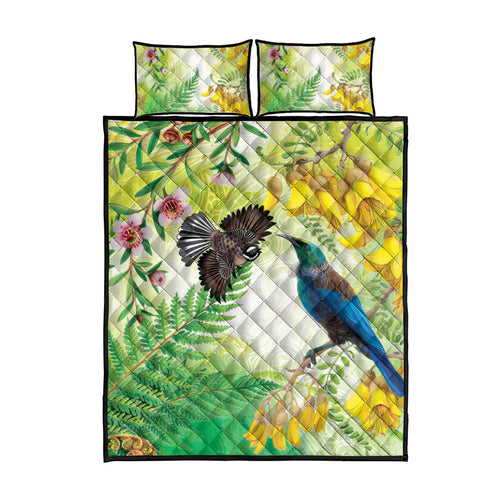 New Zealand Maori Mahuru Quilt Bed Set Tui With Pikawakawa Spring Colors