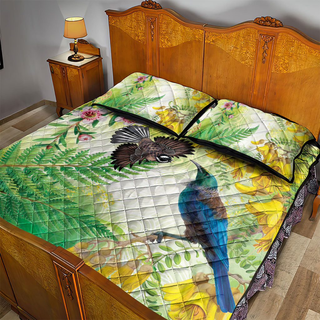 New Zealand Maori Mahuru Quilt Bed Set Tui With Pikawakawa Spring Colors
