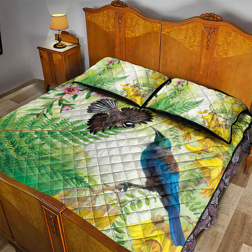 New Zealand Maori Mahuru Quilt Bed Set Tui With Pikawakawa Spring Colors