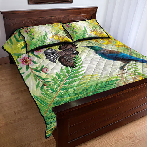New Zealand Maori Mahuru Quilt Bed Set Tui With Pikawakawa Spring Colors