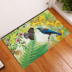 New Zealand Maori Mahuru Rubber Doormat Tui With Pikawakawa Spring Colors