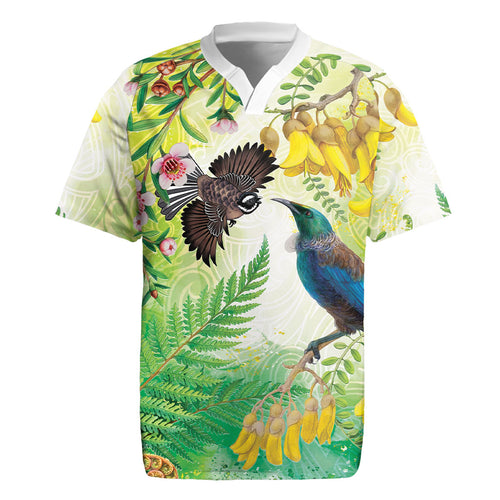 New Zealand Maori Mahuru Rugby Jersey Tui With Pikawakawa Spring Colors