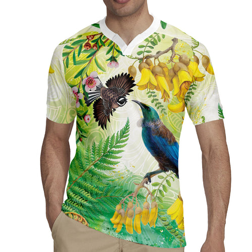 New Zealand Maori Mahuru Rugby Jersey Tui With Pikawakawa Spring Colors