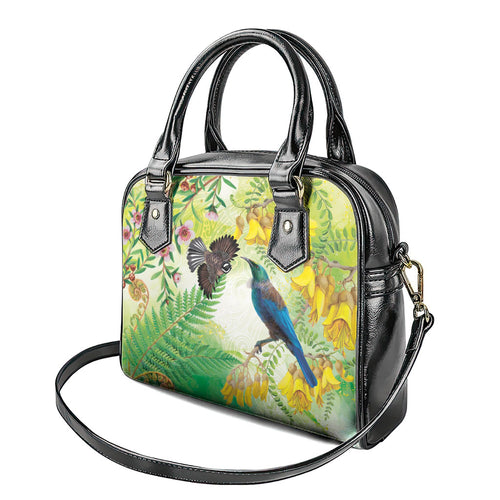 New Zealand Maori Mahuru Shoulder Handbag Tui With Pikawakawa Spring Colors