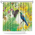 New Zealand Maori Mahuru Shower Curtain Tui With Pikawakawa Spring Colors