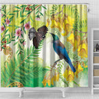 New Zealand Maori Mahuru Shower Curtain Tui With Pikawakawa Spring Colors