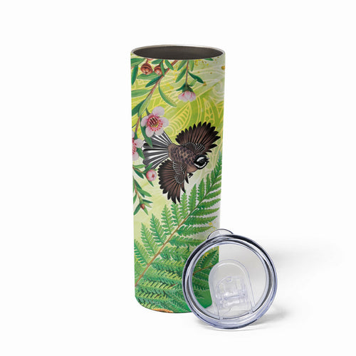 New Zealand Maori Mahuru Skinny Tumbler Tui With Pikawakawa Spring Colors